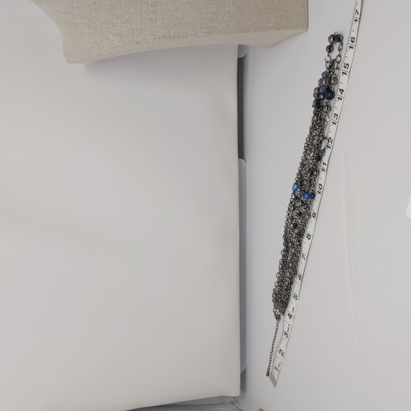 Multi-Layer Chain Necklace Gunmetal Gray Blue Five Strand - Picture 6 of 9